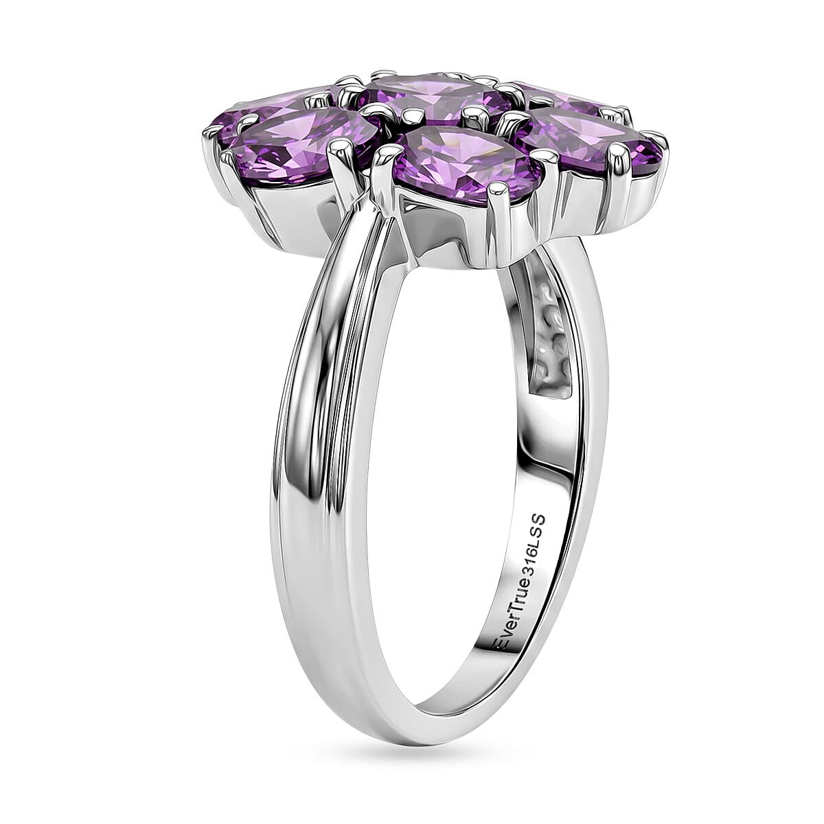 EverTrue Simulated Amethyst Color Diamond 4.60 ctw Ring in Stainless Steel (Size 6.0)