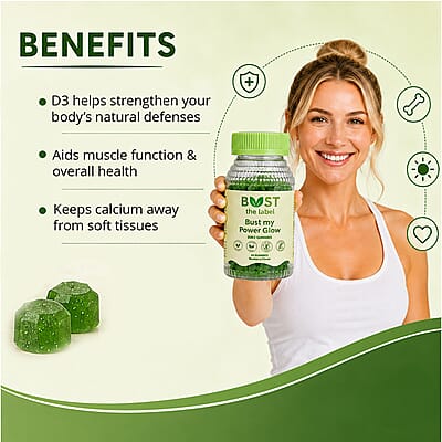 Bust My Power Glow D3K2 Dietary Supplement (60 Gummies) Made in US