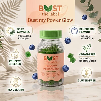 Bust My Power Glow D3K2 Dietary Supplement (60 Gummies) Made in US