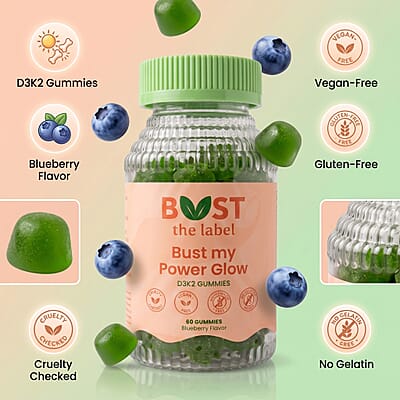 Bust My Power Glow D3K2 Dietary Supplement (60 Gummies) Made in US