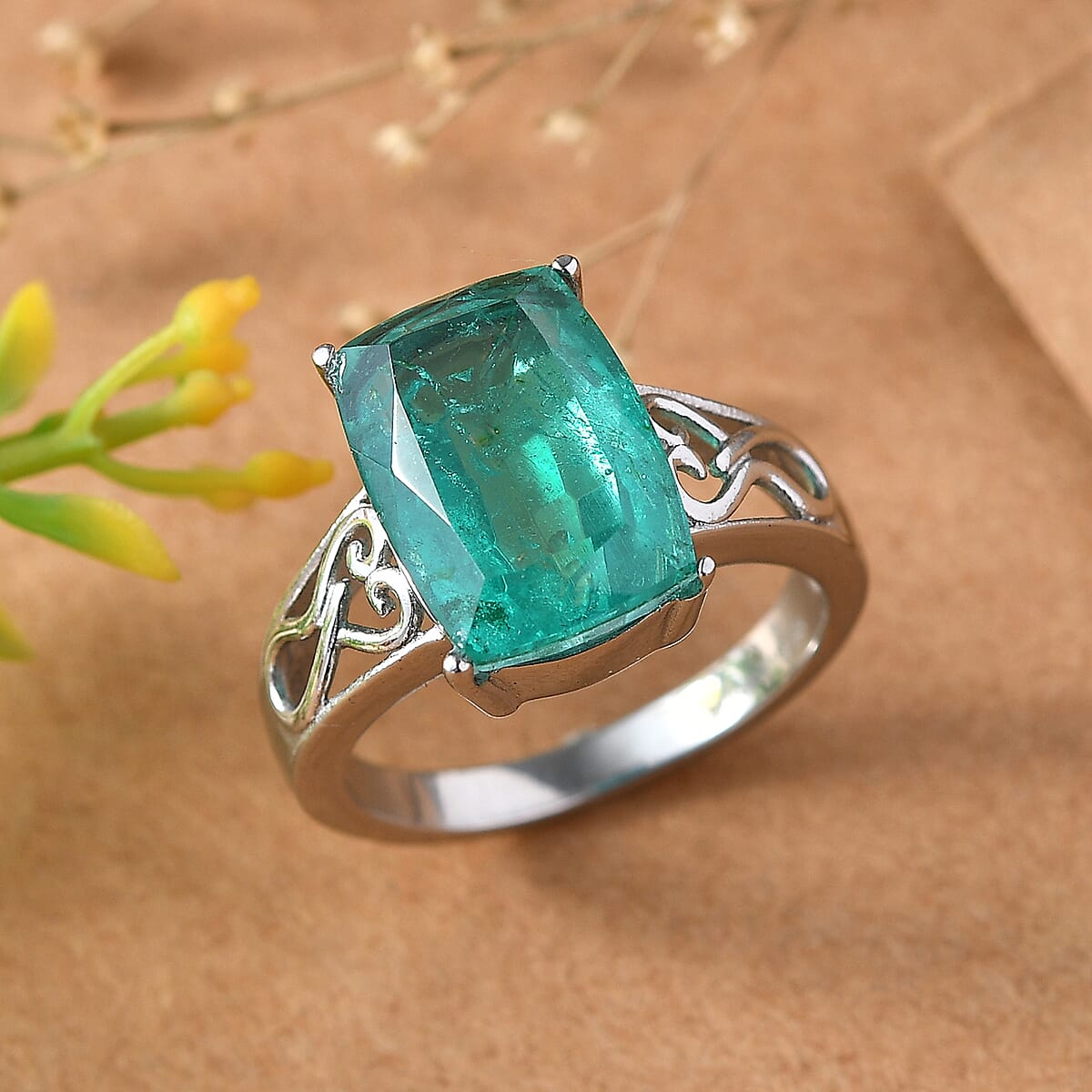 EverTrue Emeraldine Quartz (Triplet) 7.70 ctw Ring in Stainless Steel (Size 6.0) image number 1