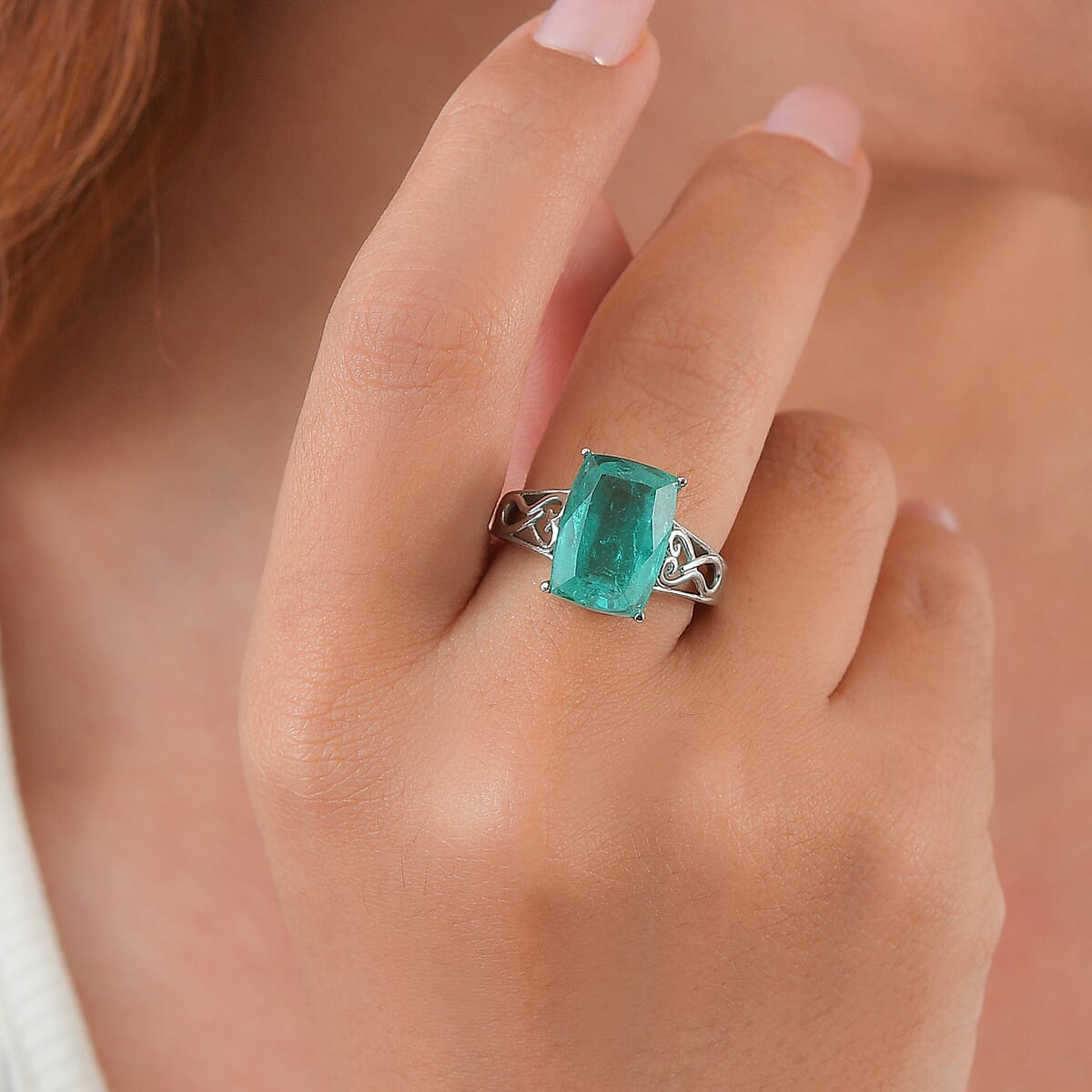 EverTrue Emeraldine Quartz (Triplet) 7.70 ctw Ring in Stainless Steel (Size 6.0) image number 2