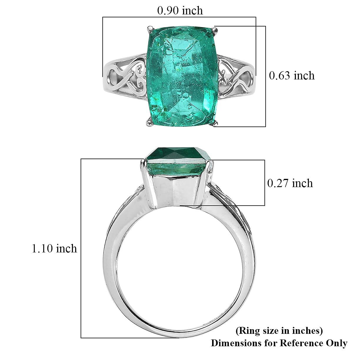 EverTrue Emeraldine Quartz (Triplet) 7.70 ctw Ring in Stainless Steel (Size 6.0) image number 5