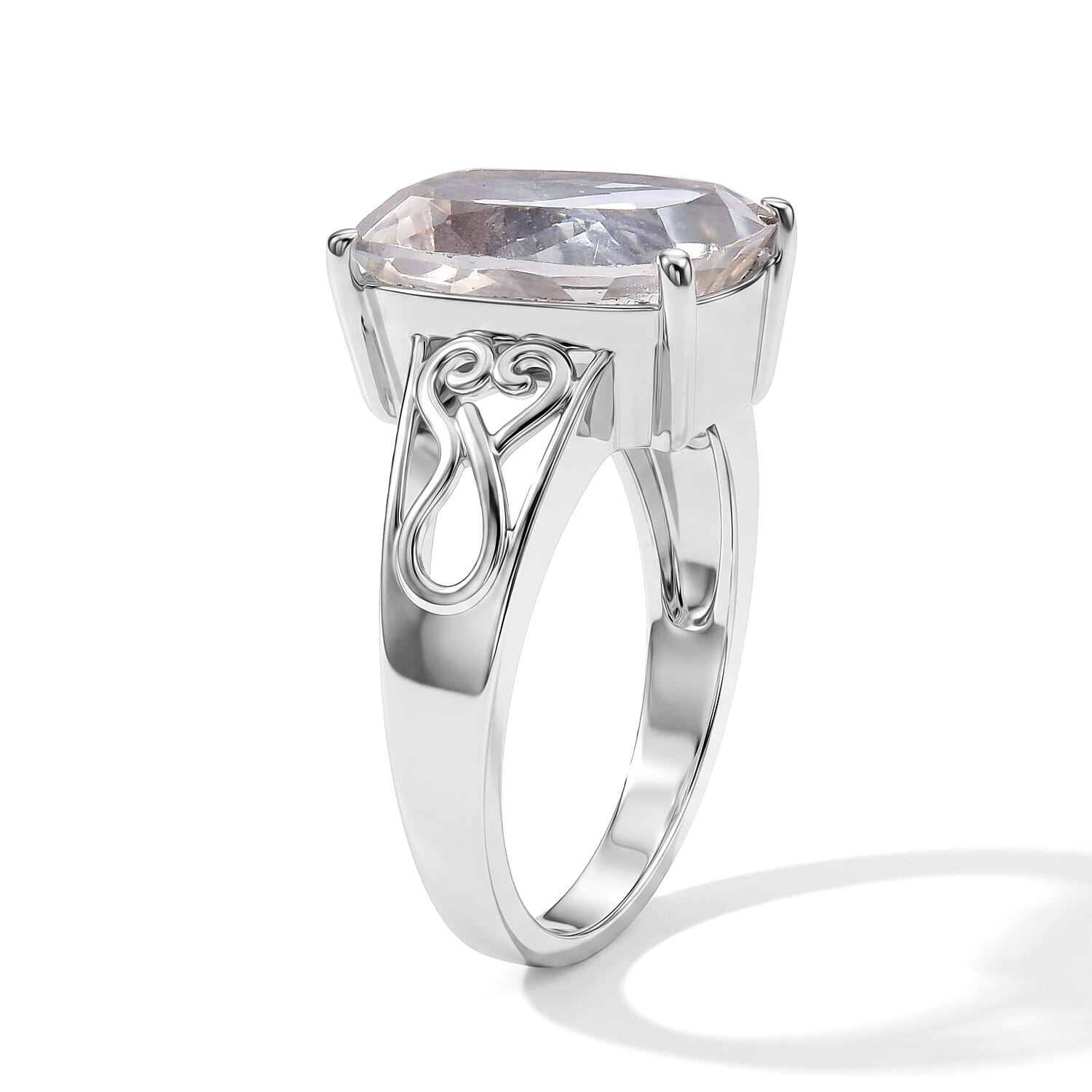 EverTrue Morganite Mystic Quartz (Triplet) 8.60 ctw Ring in Stainless Steel (Size 7.0)