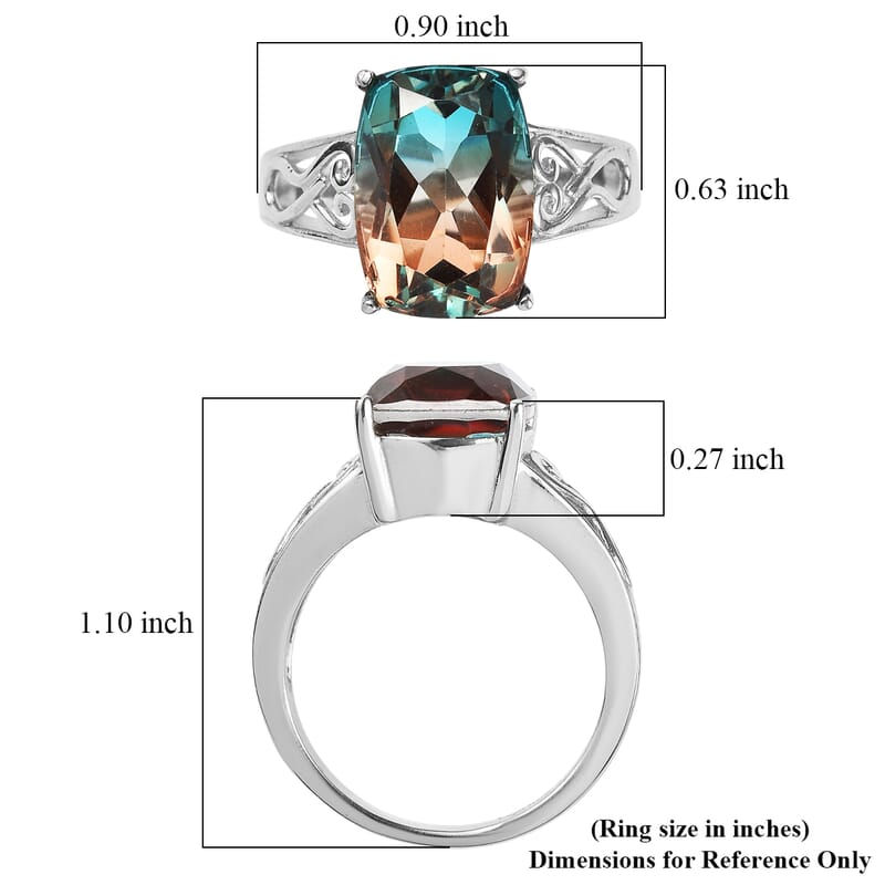 EverTrue Aqua Terra Costa Quartz (Triplet) 7.60 ctw Ring in Stainless Steel (Size 10)