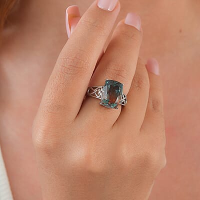 EverTrue Aqua Terra Costa Quartz (Triplet) 7.60 ctw Ring in Stainless Steel (Size 6.0)