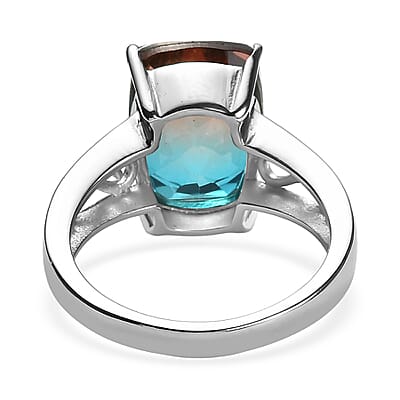 EverTrue Aqua Terra Costa Quartz (Triplet) 7.60 ctw Ring in Stainless Steel (Size 6.0)