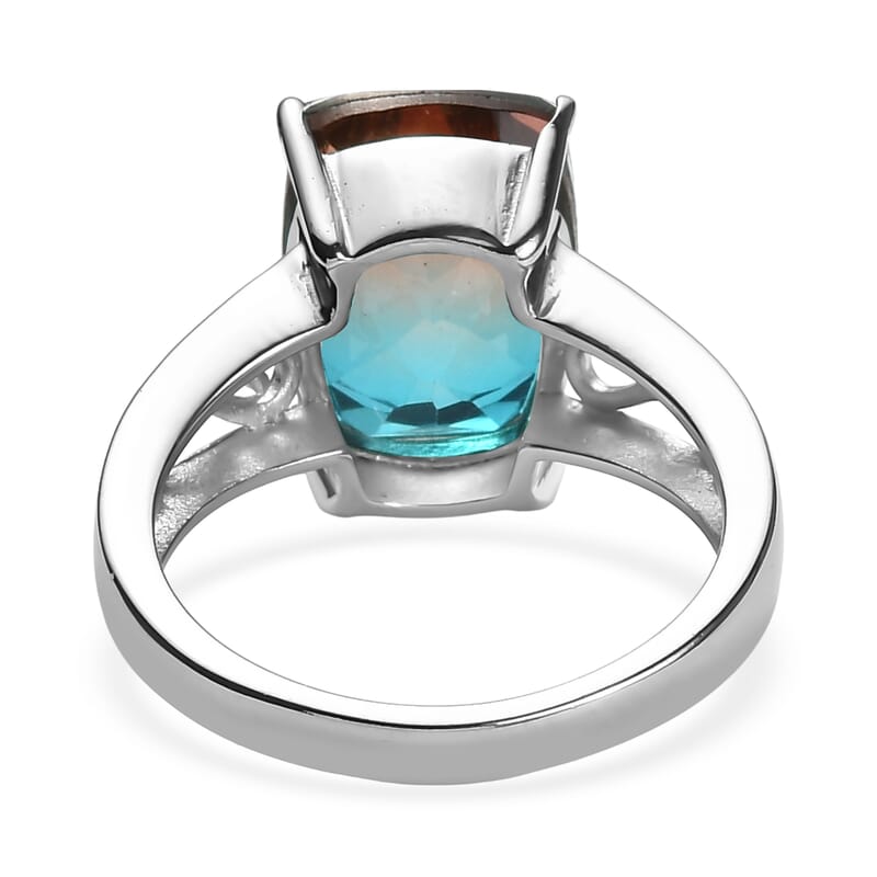 EverTrue Aqua Terra Costa Quartz (Triplet) 7.60 ctw Ring in Stainless Steel (Size 6.0)