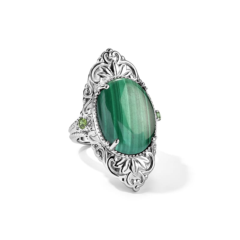 EverTrue African Malachite and Peridot 16.25 ctw Ring in Stainless Steel (Size 8.0)