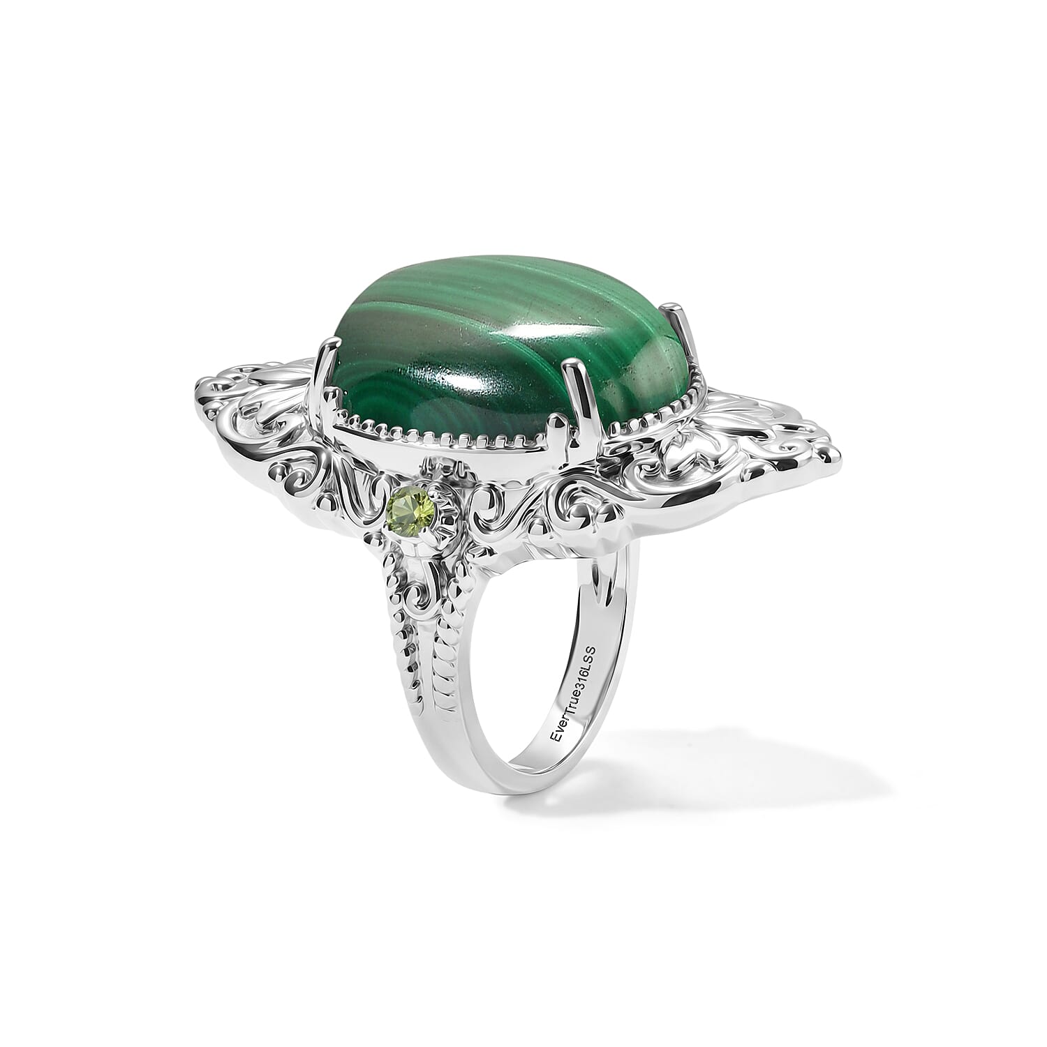 EverTrue African Malachite and Peridot 16.25 ctw Ring in Stainless Steel (Size 8.0)