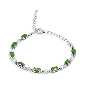 Natural Chrome Diopside and White Corundum 4.80 ctw Bracelet in Rhodium Over Sterling Silver (6.5-7.5In)