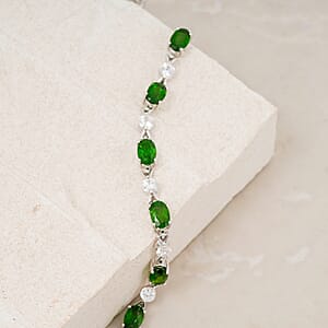 Natural Chrome Diopside and White Corundum 4.80 ctw Bracelet in Rhodium Over Sterling Silver (6.5-7.5In)