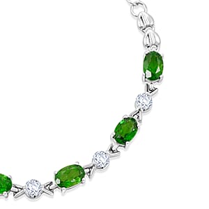 Natural Chrome Diopside and White Corundum 4.80 ctw Bracelet in Rhodium Over Sterling Silver (6.5-7.5In)