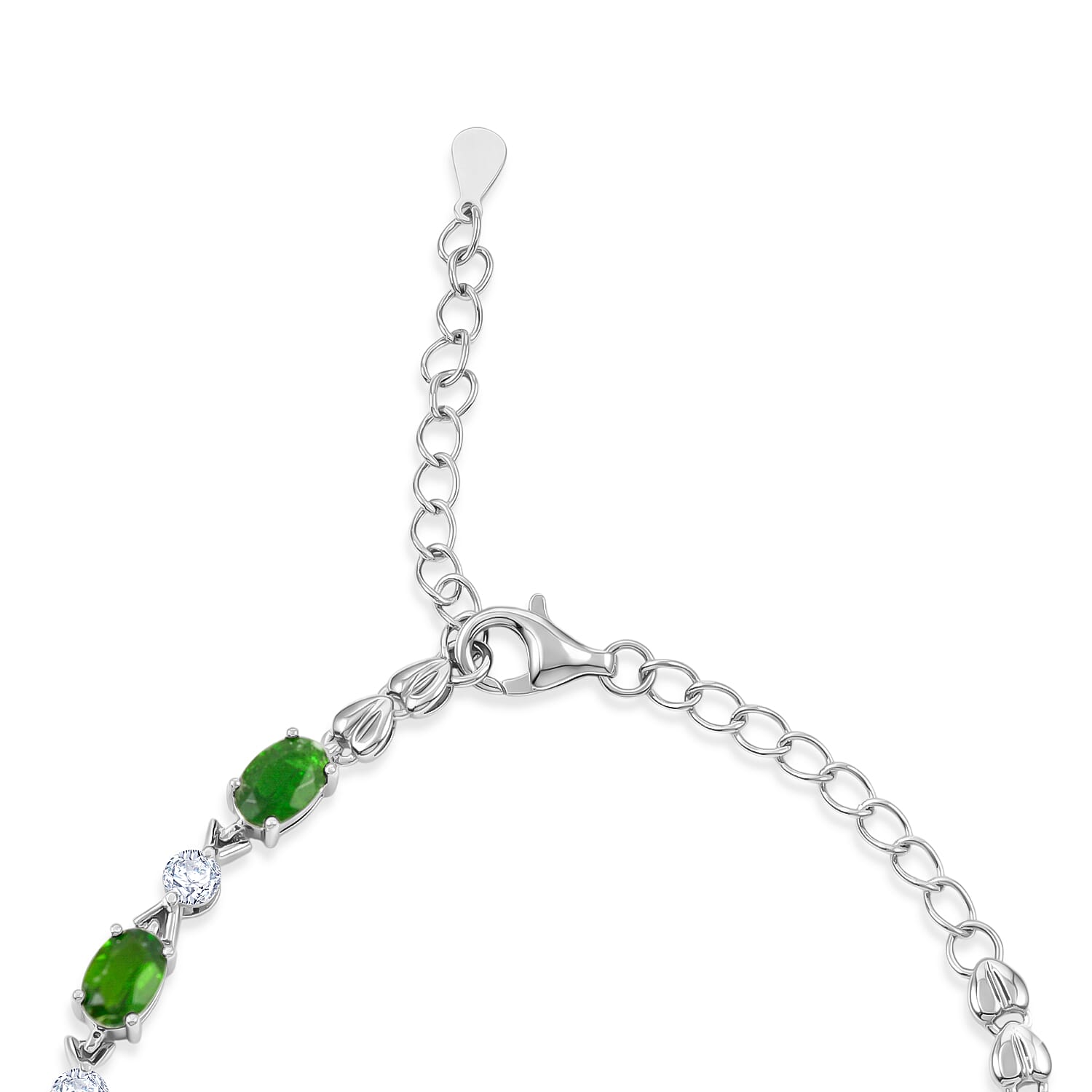 Natural Chrome Diopside and White Corundum 4.80 ctw Bracelet in Rhodium Over Sterling Silver (6.5-7.5In)