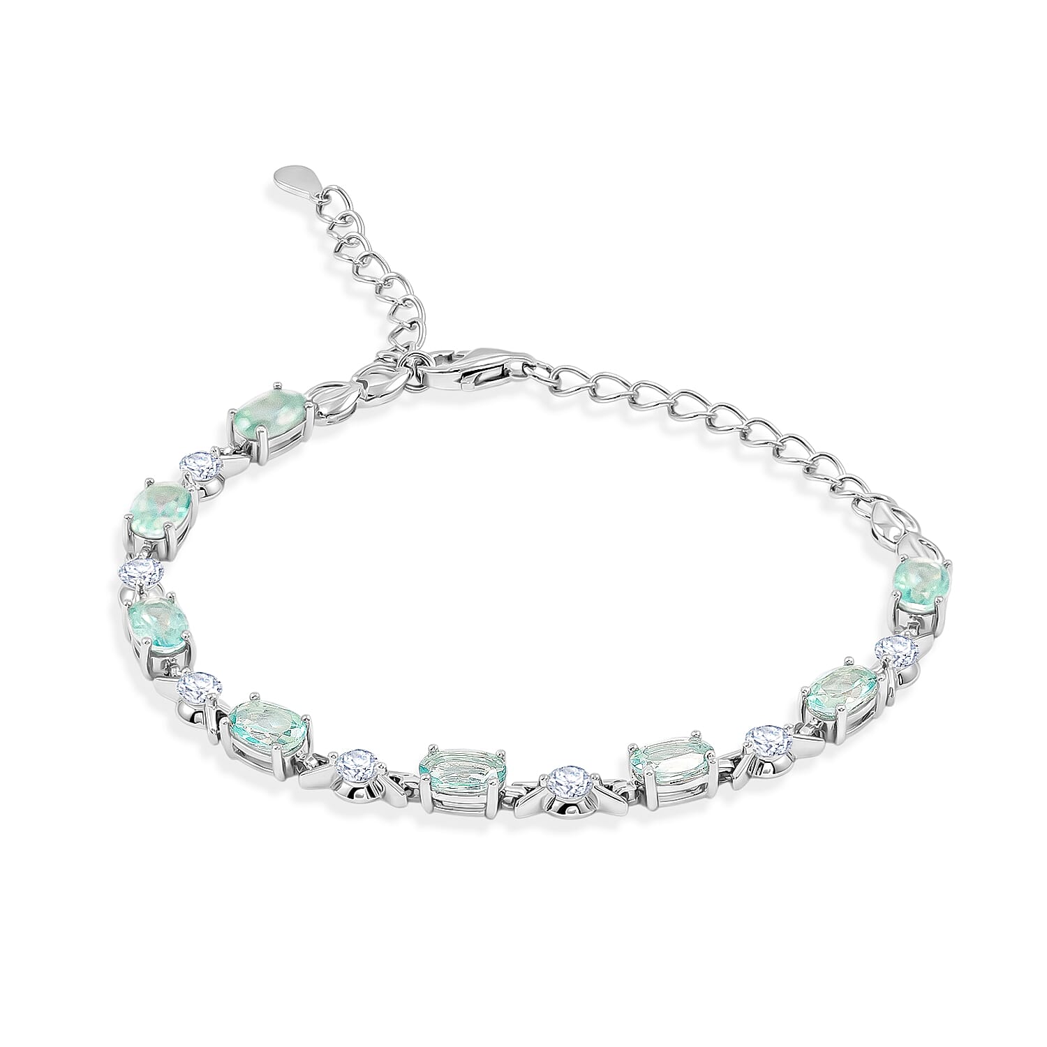 Green Quartz and White Corundum 4.40 ctw Bracelet in Rhodium Over Sterling Silver (6.5-7.5In)