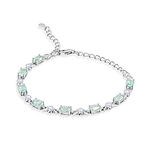 Green Quartz and White Corundum 4.40 ctw Bracelet in Rhodium Over Sterling Silver (6.5-7.5In)