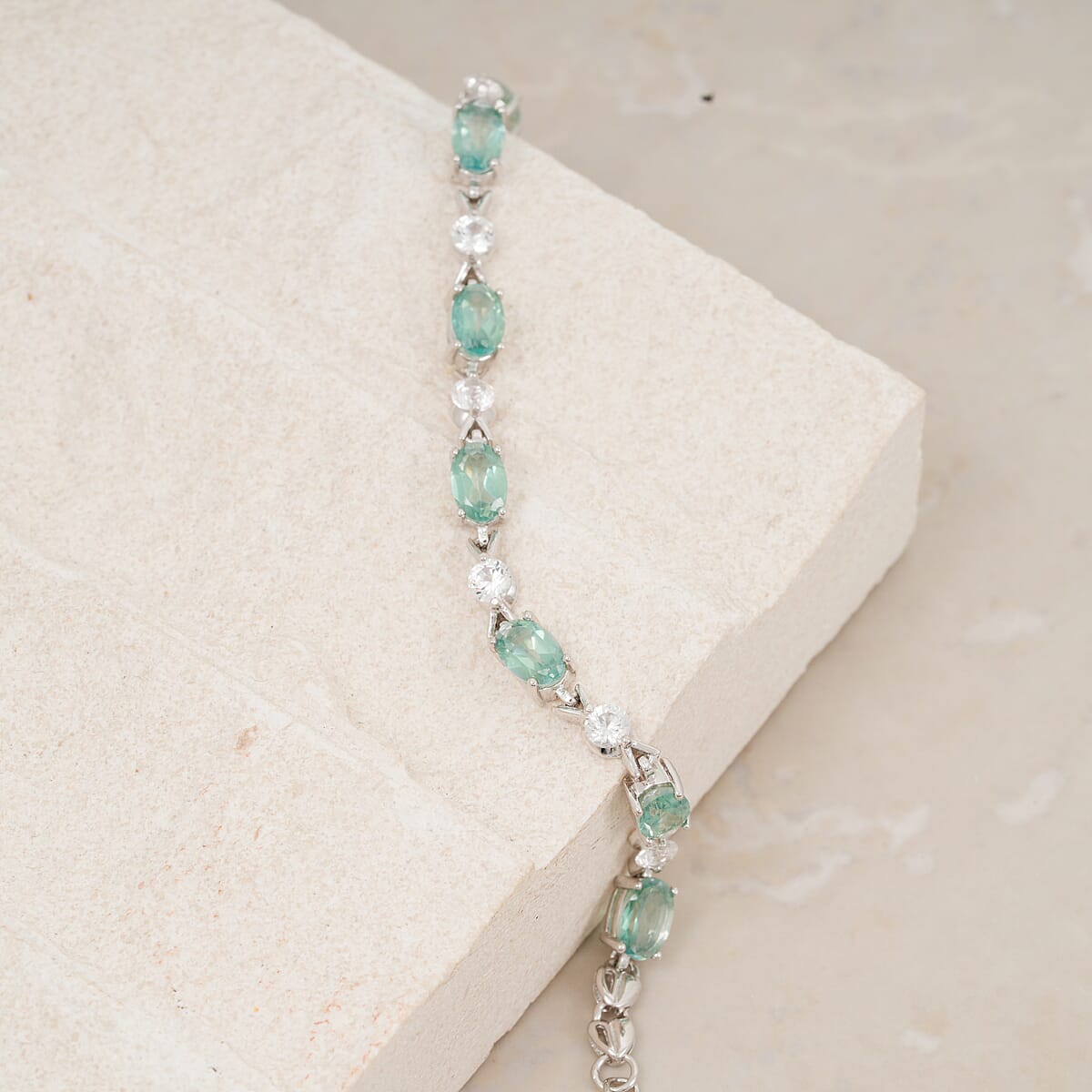 Green Quartz and White Corundum 4.40 ctw Bracelet in Rhodium Over Sterling Silver (6.5-7.5In) image number 1