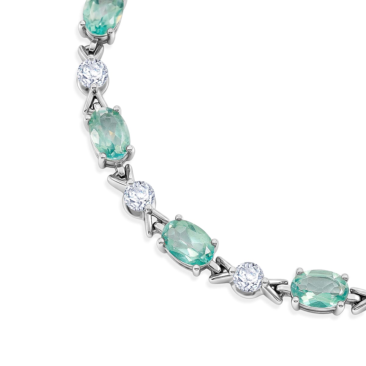 Green Quartz and White Corundum 4.40 ctw Bracelet in Rhodium Over Sterling Silver (6.5-7.5In) image number 3