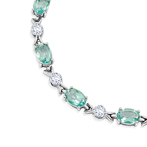 Green Quartz and White Corundum 4.40 ctw Bracelet in Rhodium Over Sterling Silver (6.5-7.5In)