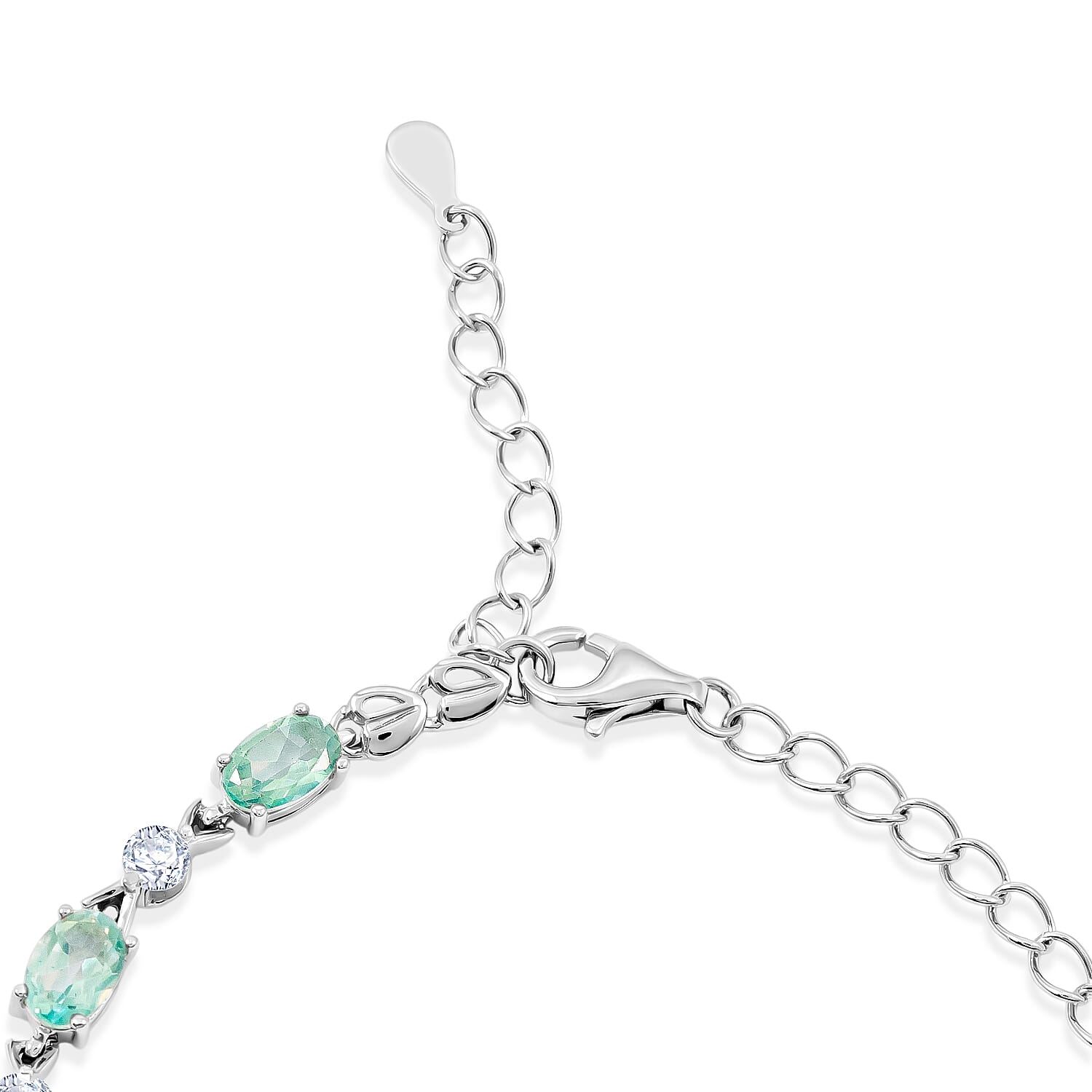 Green Quartz and White Corundum 4.40 ctw Bracelet in Rhodium Over Sterling Silver (6.5-7.5In)