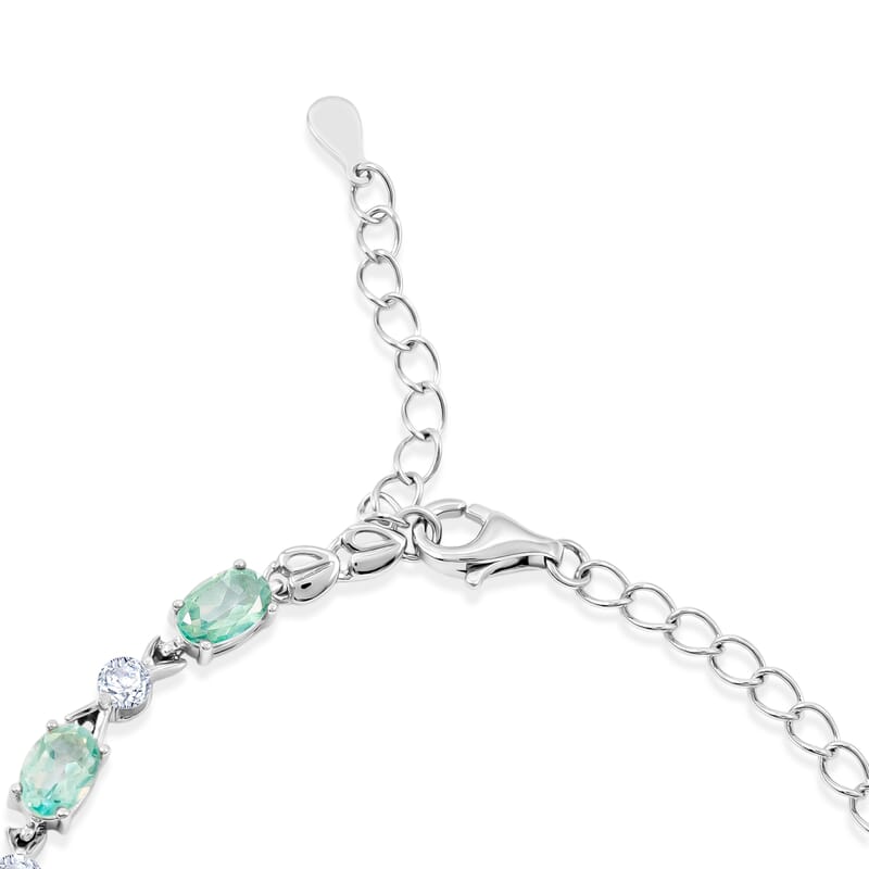Green Quartz and White Corundum 4.40 ctw Bracelet in Rhodium Over Sterling Silver (6.5-7.5In)