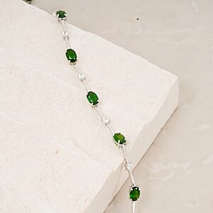 Natural Chrome Diopside and White Corundum 4.00 ctw Bracelet in Rhodium Over Sterling Silver (7-8In)
