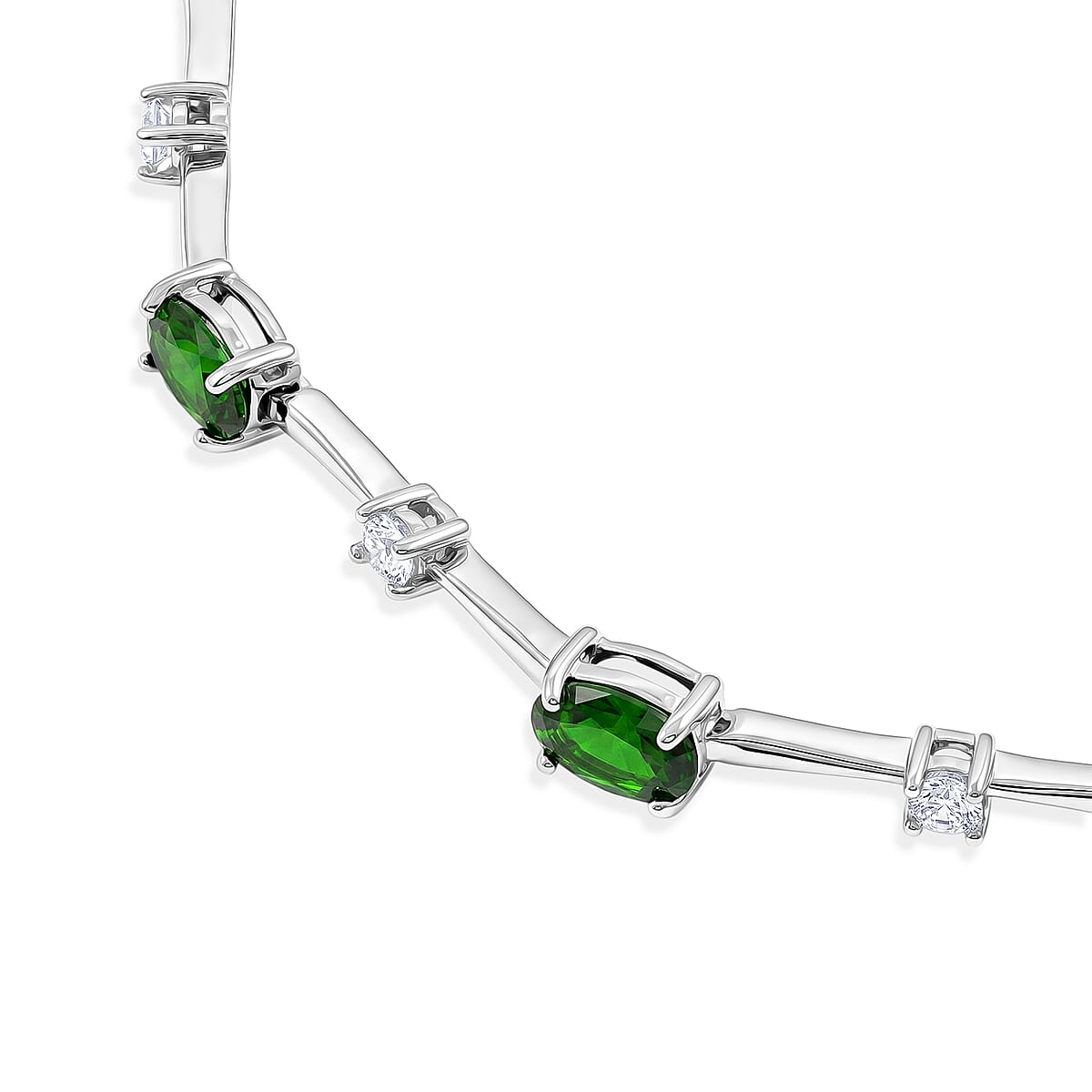 Natural Chrome Diopside and White Corundum 4.00 ctw Bracelet in Rhodium Over Sterling Silver (7-8In) image number 3