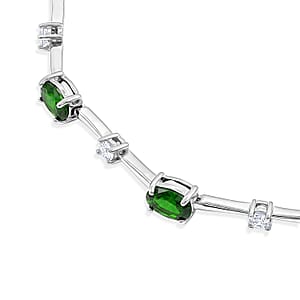 Natural Chrome Diopside and White Corundum 4.00 ctw Bracelet in Rhodium Over Sterling Silver (7-8In)