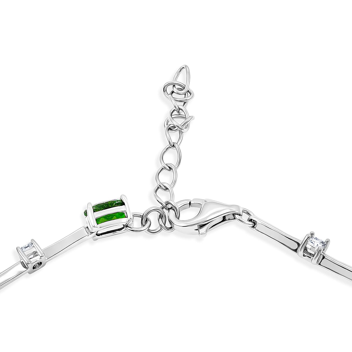Natural Chrome Diopside and White Corundum 4.00 ctw Bracelet in Rhodium Over Sterling Silver (7-8In) image number 4