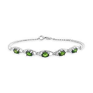 Natural Chrome Diopside and White Corundum 3.00 ctw Bracelet in Rhodium Over Sterling Silver (7.00 In)