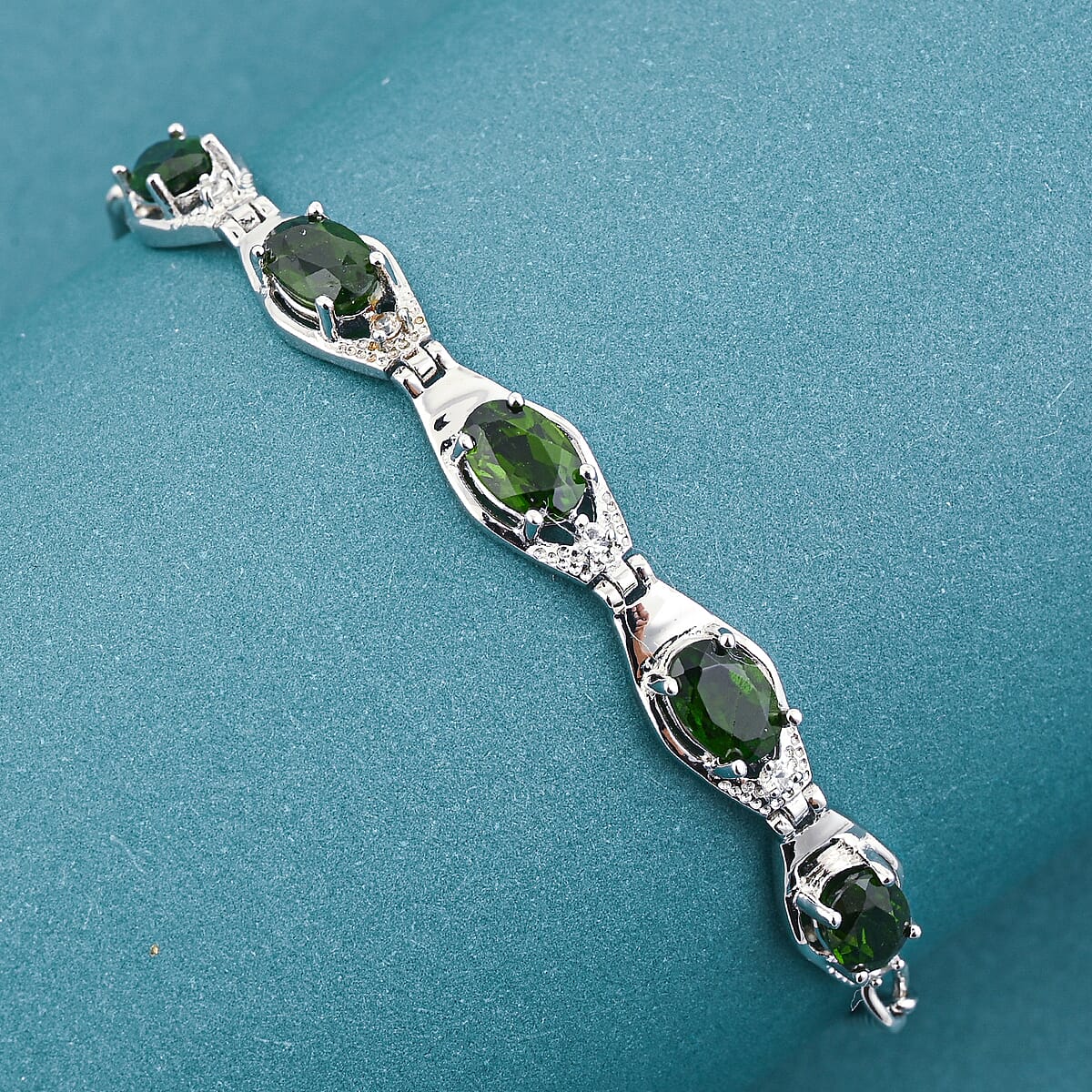 Natural Chrome Diopside and White Corundum 3.00 ctw Bracelet in Rhodium Over Sterling Silver (7.00 In) image number 1