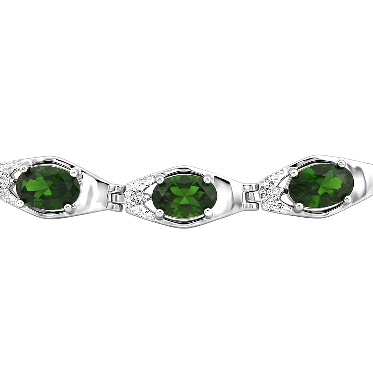 Natural Chrome Diopside and White Corundum 3.00 ctw Bracelet in Rhodium Over Sterling Silver (7.00 In) image number 3