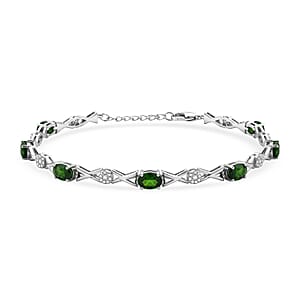 Natural Chrome Diopside and White Corundum 4.80 ctw Bracelet in Rhodium Over Sterling Silver (7-8In)
