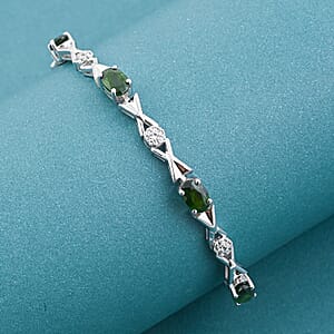 Natural Chrome Diopside and White Corundum 4.80 ctw Bracelet in Rhodium Over Sterling Silver (7-8In)