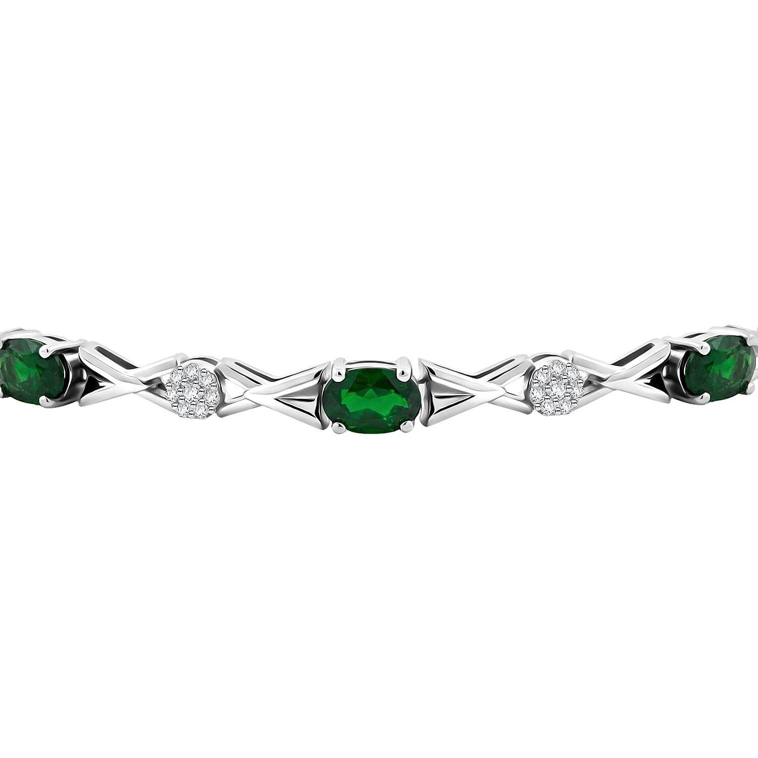 Natural Chrome Diopside and White Corundum 4.80 ctw Bracelet in Rhodium Over Sterling Silver (7-8In)