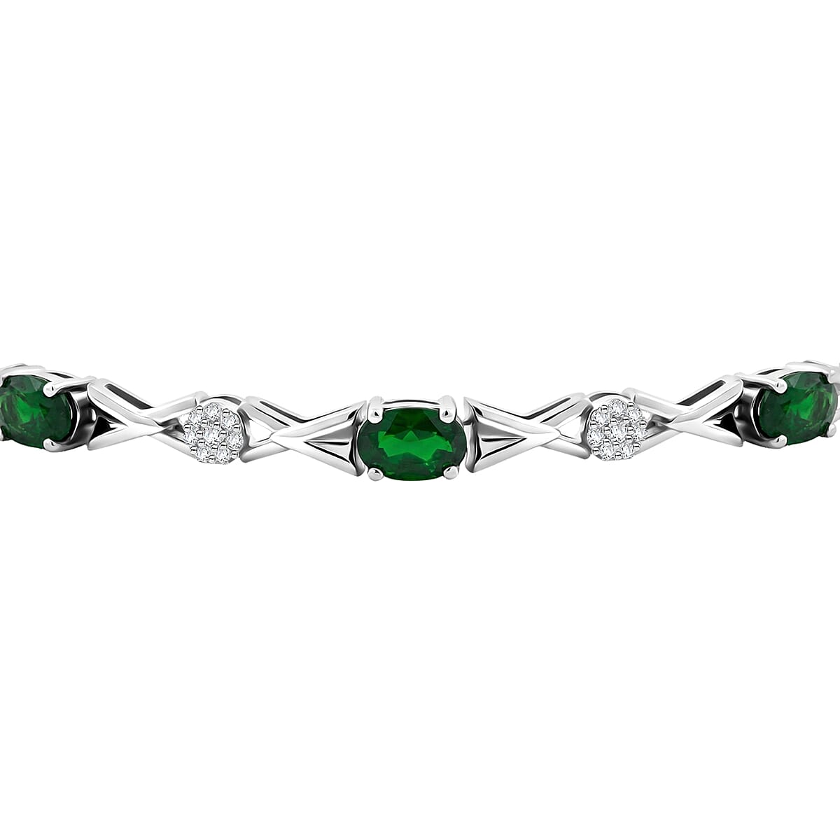 Natural Chrome Diopside and White Corundum 4.80 ctw Bracelet in Rhodium Over Sterling Silver (7-8In) image number 3
