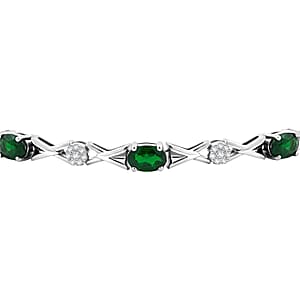 Natural Chrome Diopside and White Corundum 4.80 ctw Bracelet in Rhodium Over Sterling Silver (7-8In)