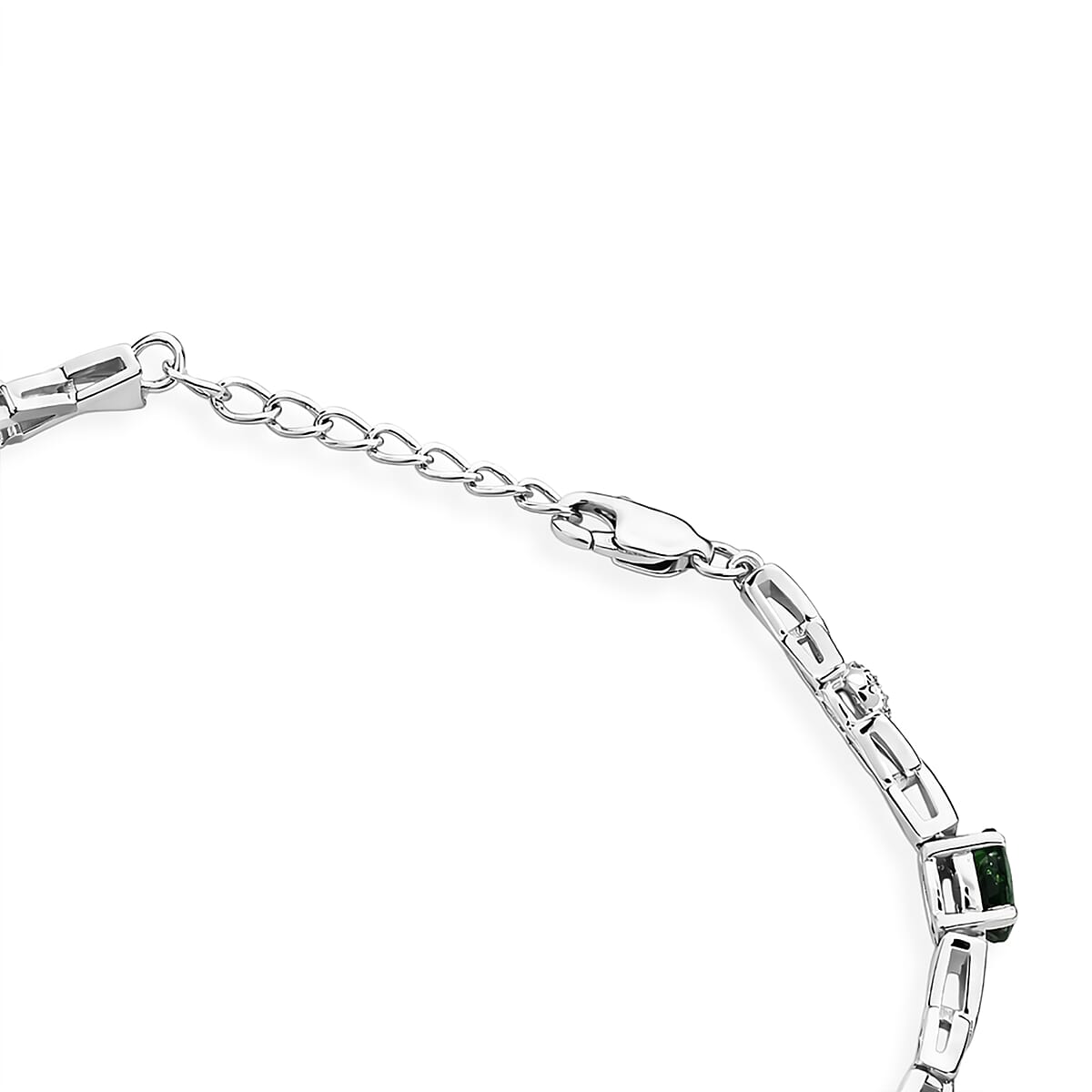 Natural Chrome Diopside and White Corundum 4.80 ctw Bracelet in Rhodium Over Sterling Silver (7-8In) image number 4