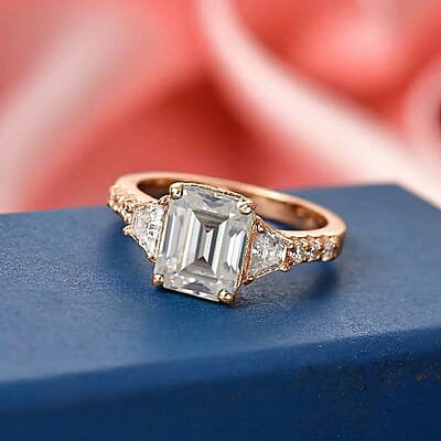 D'Joy Moissanite 2.85 ctw Ring in 18K Vermeil Rose Gold Over Sterling Silver (Size 4.0)