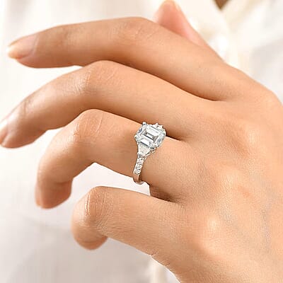 D'Joy Moissanite 2.85 ctw Ring in Rhodium Over Sterling Silver (Size 10.0)