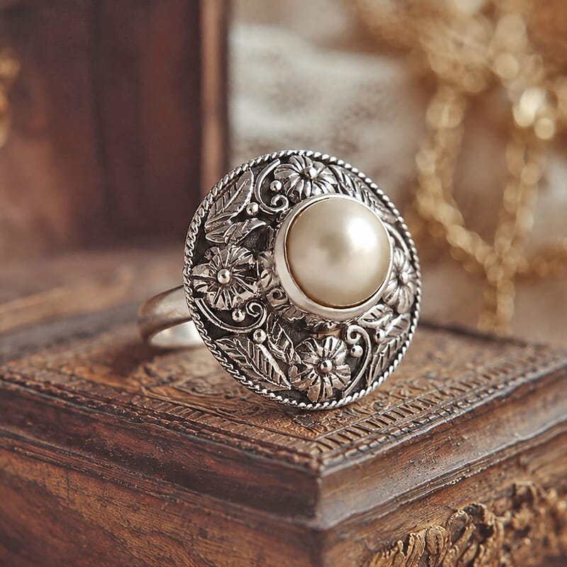 D'Joy Bali Legacy South Sea Golden Pearl Nature Ring in Sterling Silver (Size 10.0)
