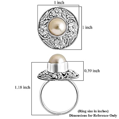 D'Joy Bali Legacy South Sea Golden Pearl 9-11mm Nature Ring in Sterling Silver (Size 5.0)