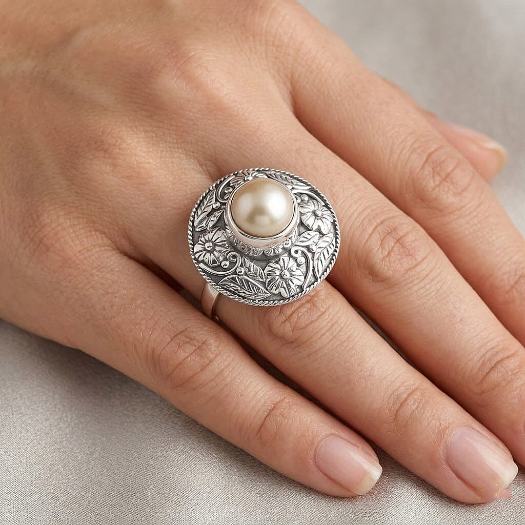 D'Joy Bali Legacy South Sea Golden Pearl Nature Ring in Sterling Silver (Size 6.0)