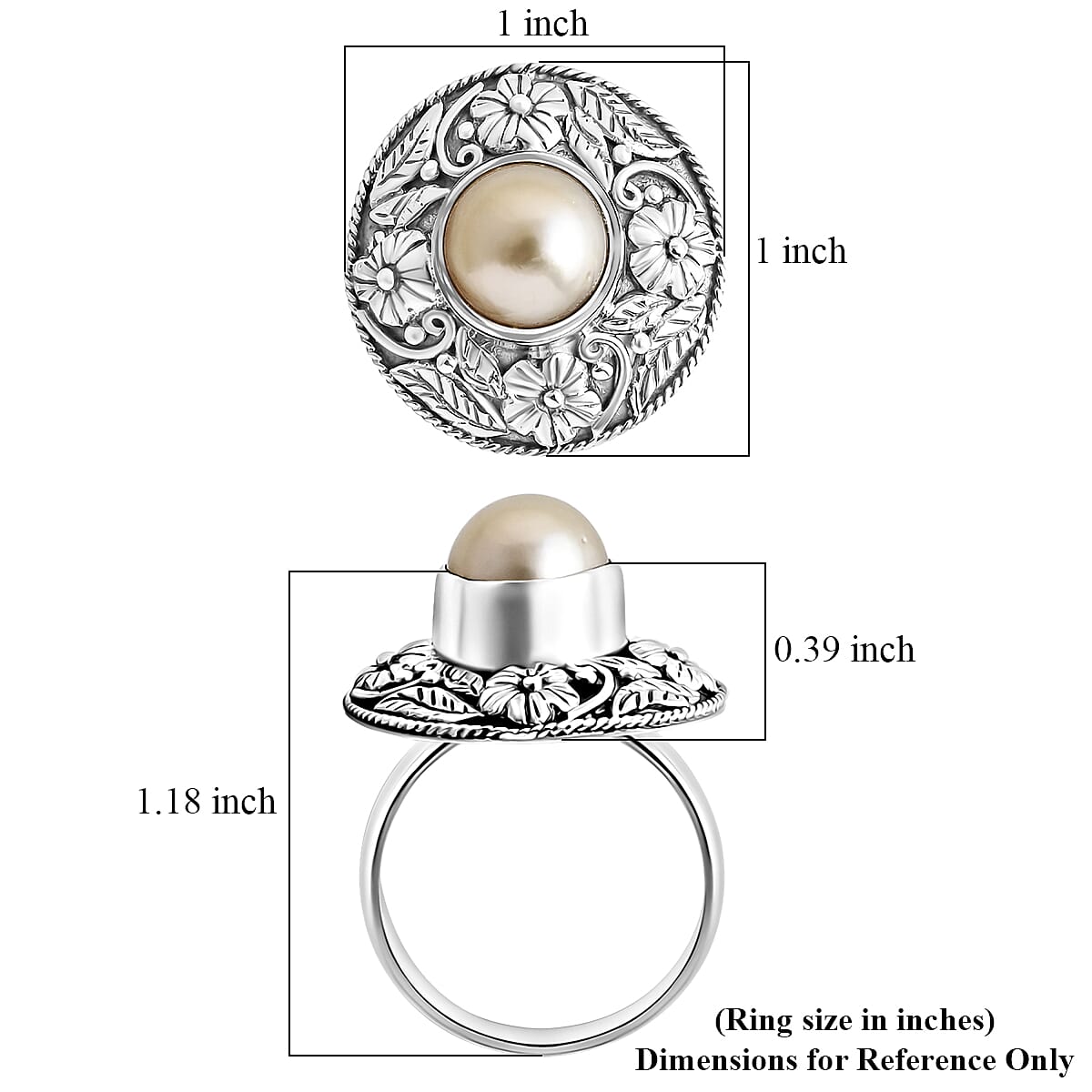 D'Joy Bali Legacy South Sea Golden Pearl Nature Ring in Sterling Silver (Size 6.0)