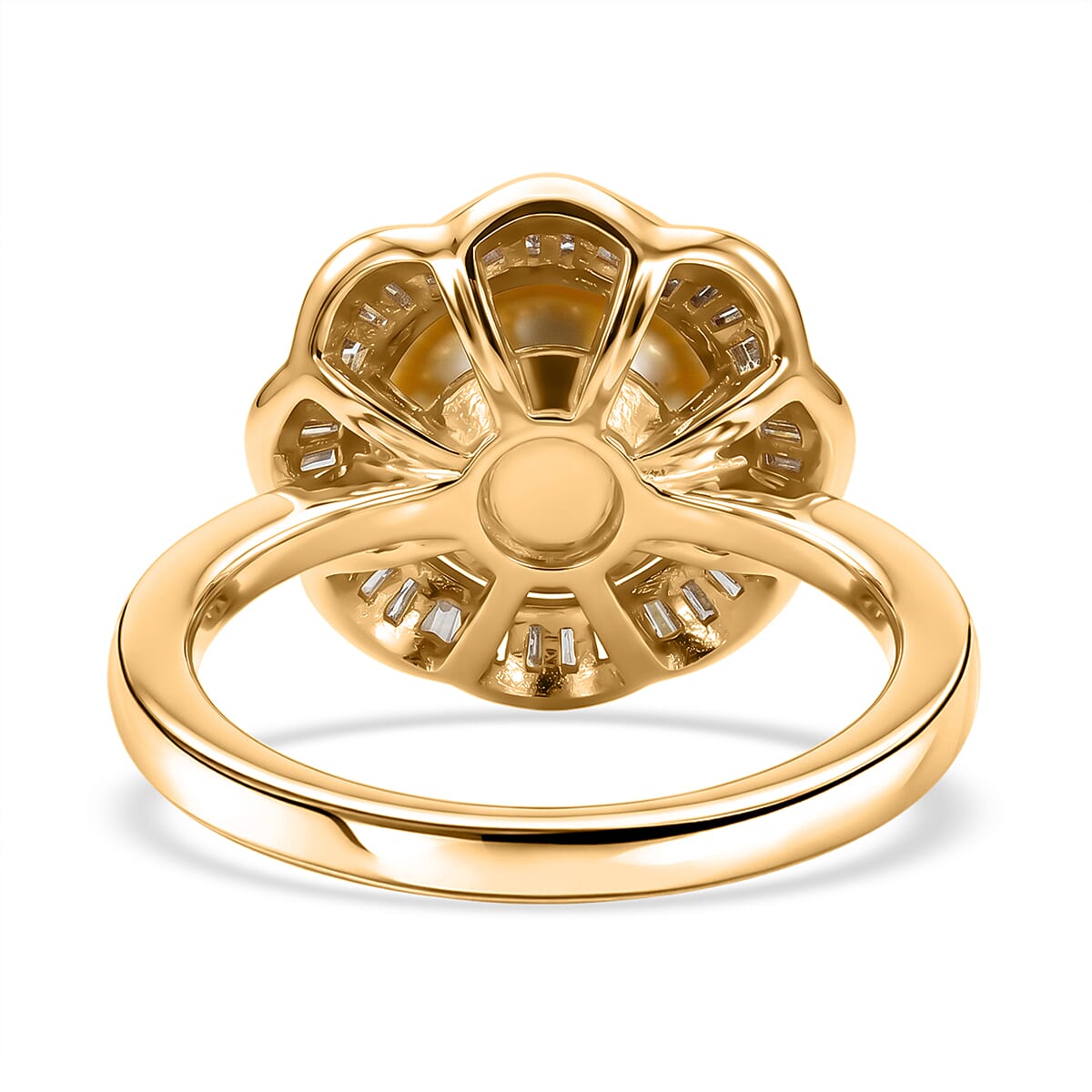D'Joy Premium South Sea Golden Pearl and Diamond 0.25 ctw Sunflower Halo Ring in 18K Vermeil Yellow Gold Over Sterling Silver (Size 10.0) image number 4