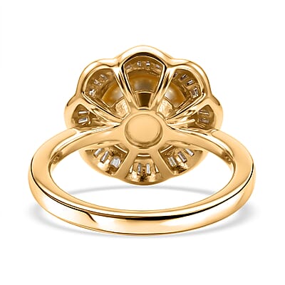 D'Joy Premium South Sea Golden Pearl and Diamond 0.25 ctw Sunflower Halo Ring in 18K Vermeil Yellow Gold Over Sterling Silver (Size 10.0)