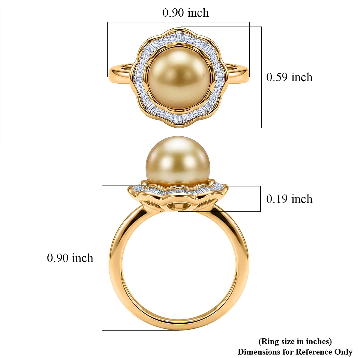 D'Joy Premium South Sea Golden Pearl and Diamond 0.25 ctw Sunflower Halo Ring in 18K Vermeil Yellow Gold Over Sterling Silver (Size 10.0) image number 5