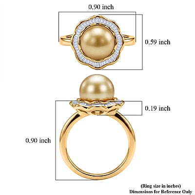 D'Joy Premium South Sea Golden Pearl and Diamond 0.25 ctw Sunflower Halo Ring in 18K Vermeil Yellow Gold Over Sterling Silver (Size 10.0)