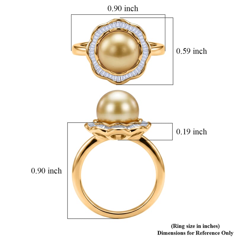D'Joy Premium South Sea Golden Pearl and Diamond 0.25 ctw Sunflower Halo Ring in 18K Vermeil Yellow Gold Over Sterling Silver (Size 10.0)