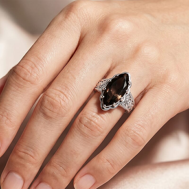 EverTrue Brazilian Smoky Quartz (Triplet) 6.20 ctw Solitaire Ring in Stainless Steel (Size 10.0)